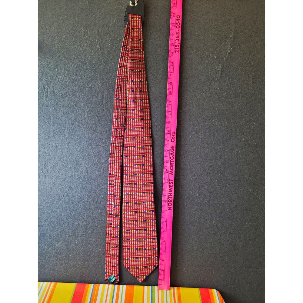 Bolgheri Men's Woven 100% Silk Tie Made in Italy Red Multicolor Geometric